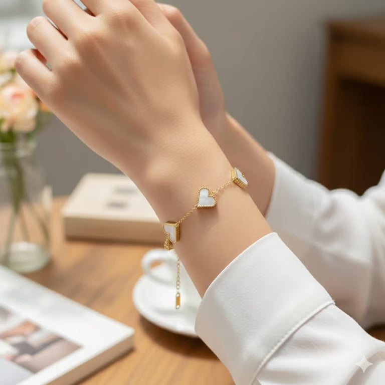 Stainless Steel 5 Heart White Shell Bracelet In Premium Quality Tarnish Free