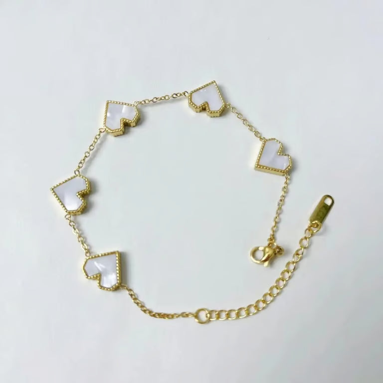Stainless Steel 5 Heart White Shell Bracelet In Premium Quality Tarnish Free