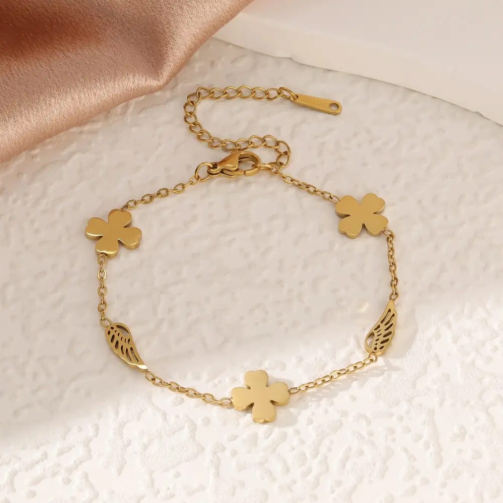 “Golden petals & sweet wing charms bracelet"