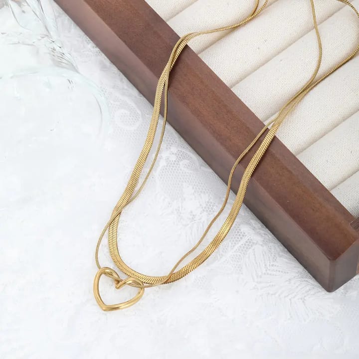 Two Chains, One Love❣️ Pre-layered heart necklace. Anti tarnish, waterproof , tangle free