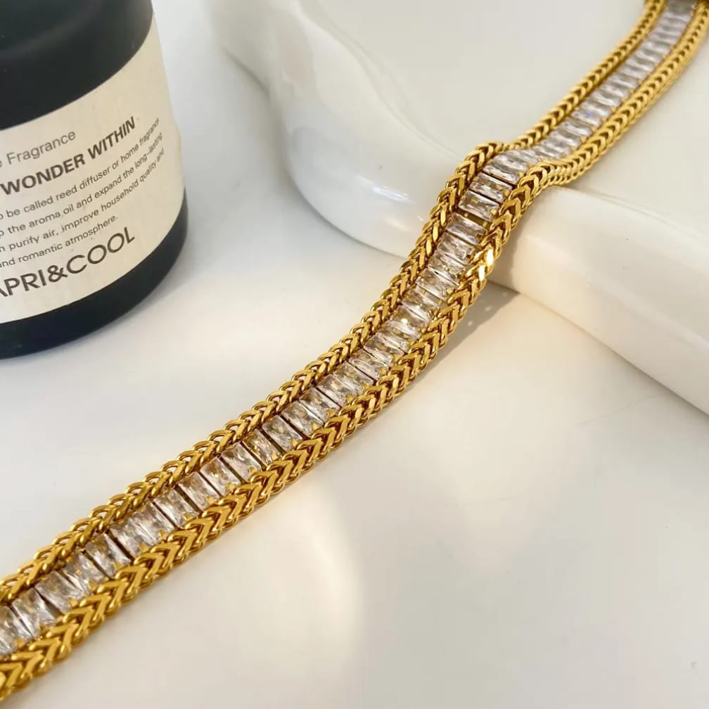 “Where chains meet brilliance ✨ This baguette bracelet is luxury you can wear daily"