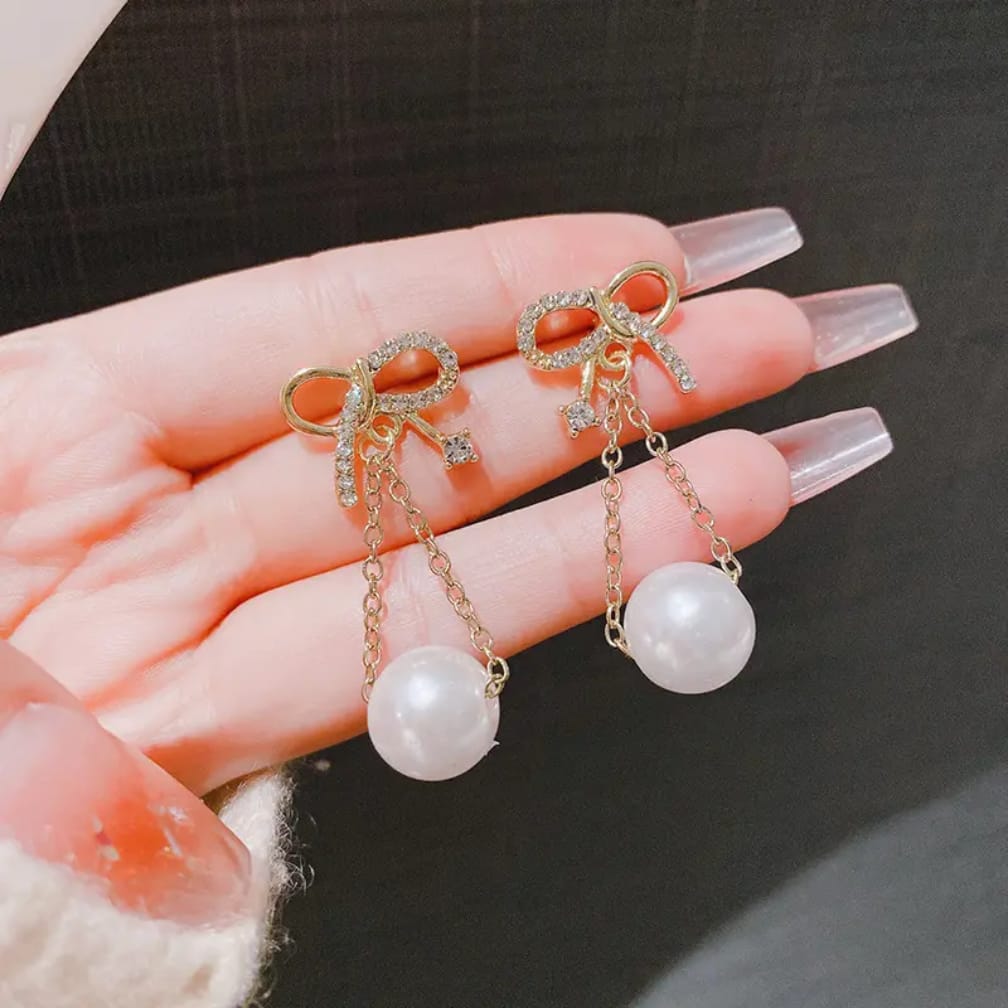 Trendy Bow Knot Earrings with Pearl – Perfect for Party & Casual Wear