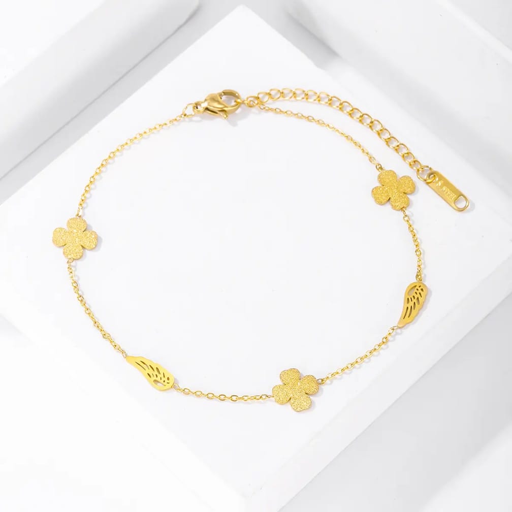 “Golden petals & sweet wing charms bracelet"
