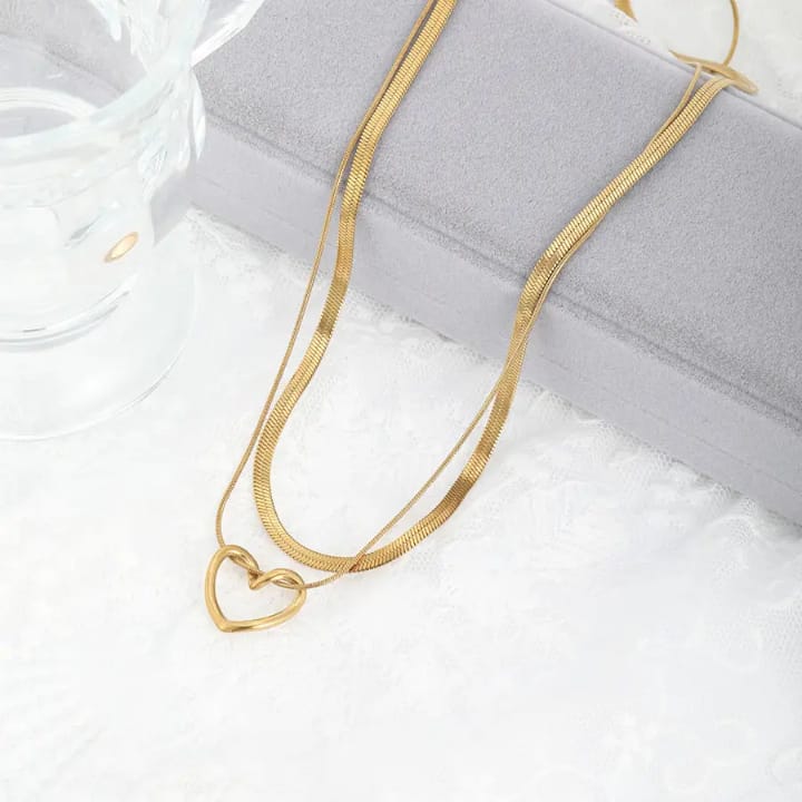 Two Chains, One Love❣️ Pre-layered heart necklace. Anti tarnish, waterproof , tangle free