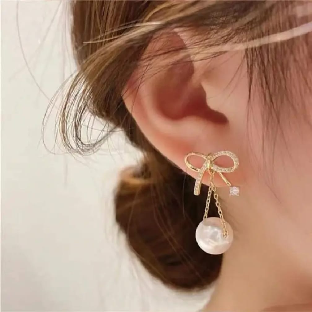Trendy Bow Knot Earrings with Pearl – Perfect for Party & Casual Wear