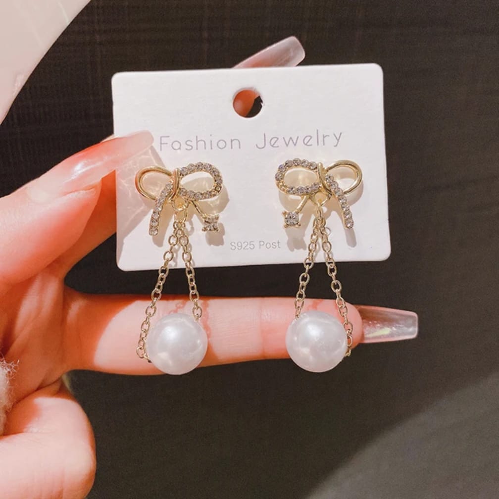 Trendy Bow Knot Earrings with Pearl – Perfect for Party & Casual Wear